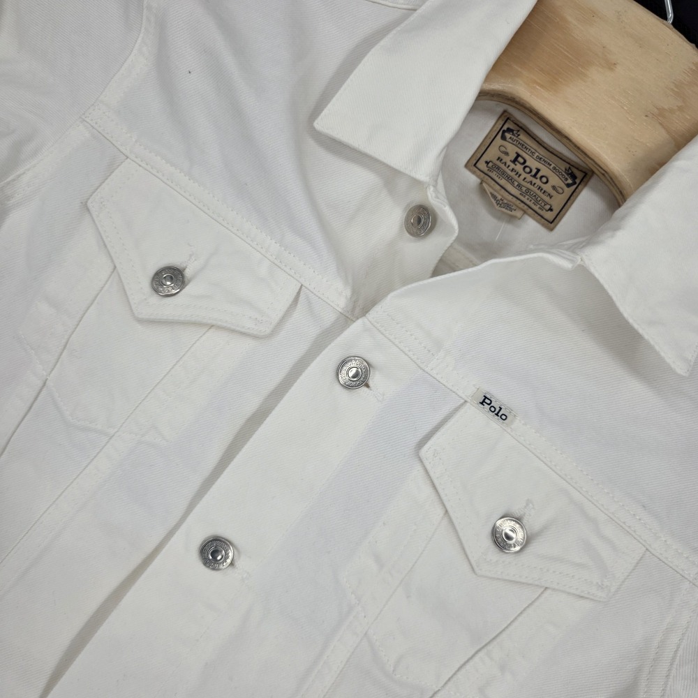 Polo Ralph Lauren White Denim Jacket Women's Medium Trucker Minimalist Outerwear